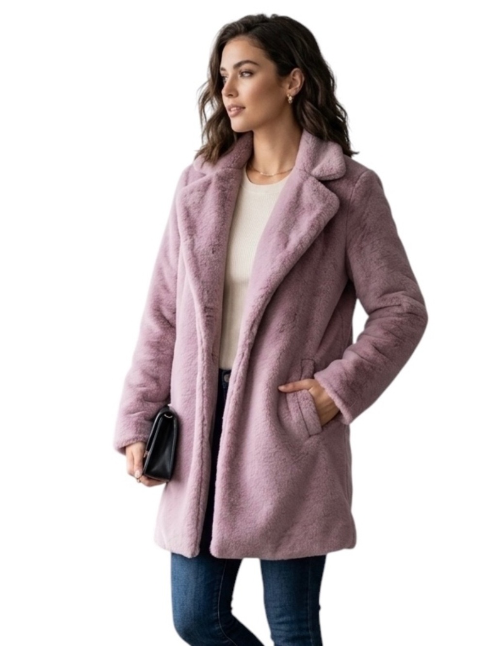 New Cavalini Eco-Fur Coat — Purple — Size S